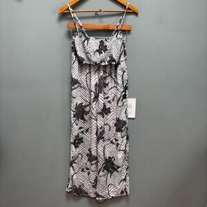 LUSANA Pants and Crop Top Set in White and Black Floral S